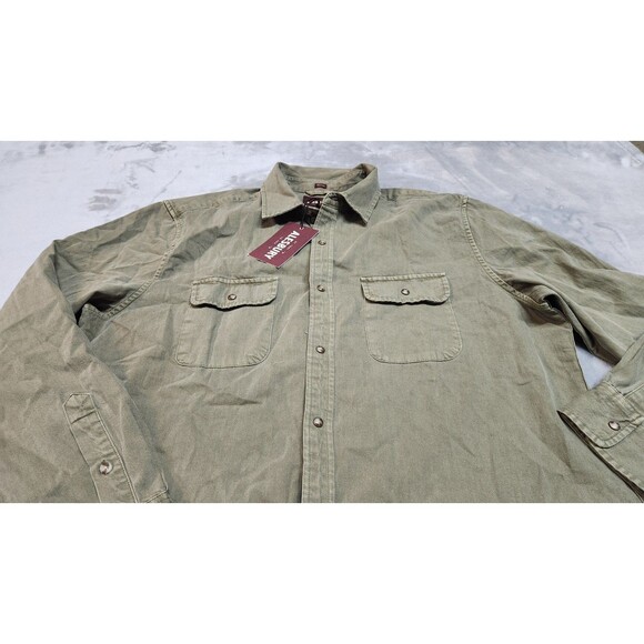 Alesbury Men's Large Dark Green Garment Military Wash Denim Shirt NWT - Picture 2 of 9